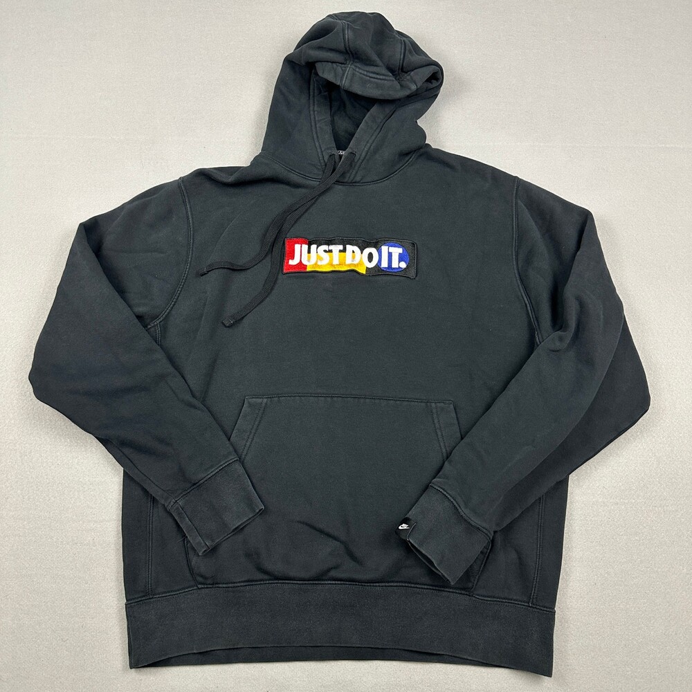 Nike Hoodie Men Large Black Colorful Just Do It Spell Out Embroidery Sweatshirt